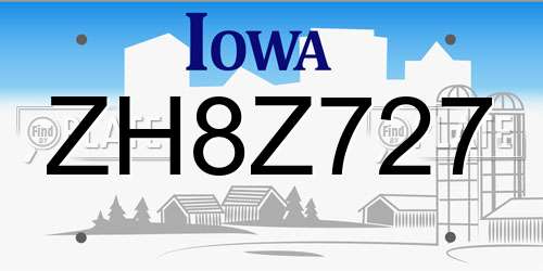 ZH8Z727 Iowa License Plate