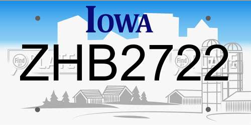 ZHB2722 Iowa License Plate