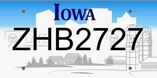 ZHB2727 Iowa License Plate