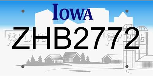 ZHB2772 Iowa License Plate