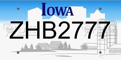 ZHB2777 Iowa License Plate