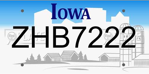 ZHB7222 Iowa License Plate