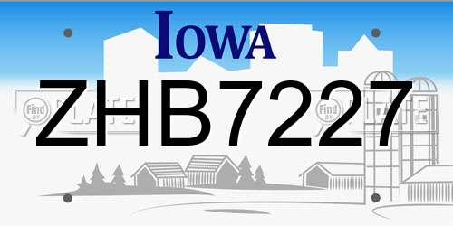 ZHB7227 Iowa License Plate