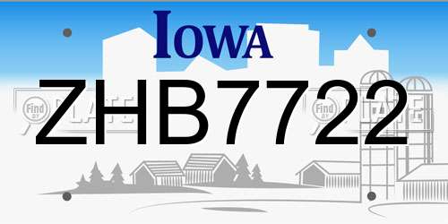 ZHB7722 Iowa License Plate