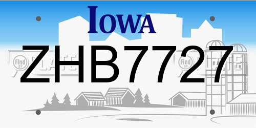 ZHB7727 Iowa License Plate