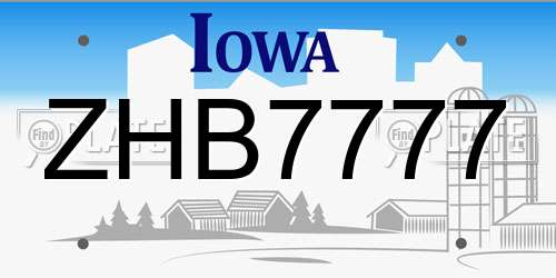 ZHB7777 Iowa License Plate
