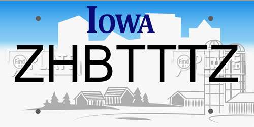 ZHBTTTZ Iowa License Plate