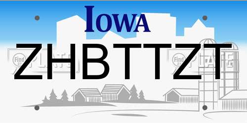 ZHBTTZT Iowa License Plate