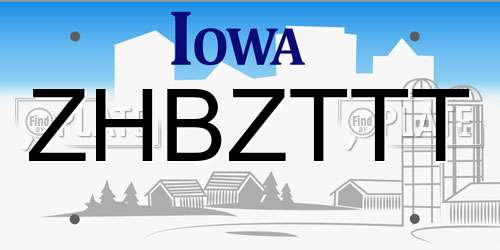 ZHBZTTT Iowa License Plate