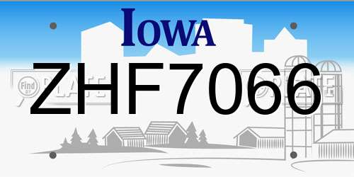 ZHF7066 Iowa License Plate