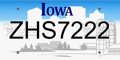 ZHS7222 Iowa License Plate