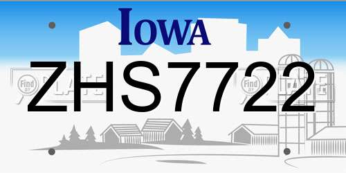 ZHS7722 Iowa License Plate