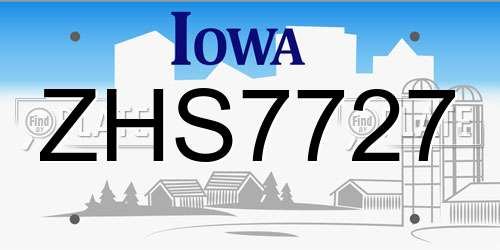 ZHS7727 Iowa License Plate
