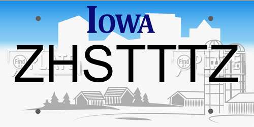 ZHSTTTZ Iowa License Plate