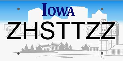 ZHSTTZZ Iowa License Plate