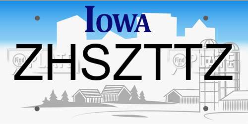 ZHSZTTZ Iowa License Plate