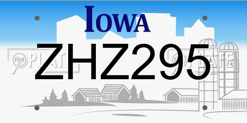 ZHZ295 Iowa License Plate