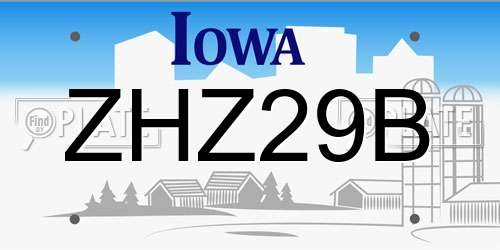 ZHZ29B Iowa License Plate