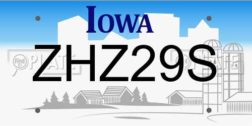 ZHZ29S Iowa License Plate