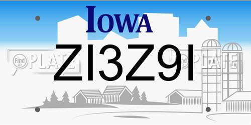 ZI3Z9I Iowa License Plate