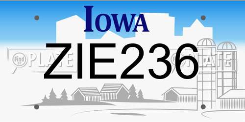 ZIE236 Iowa License Plate