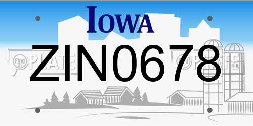ZIN0678 Iowa License Plate