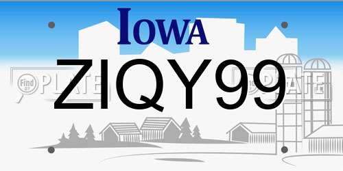 ZIQY99 Iowa License Plate