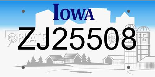 ZJ25508 Iowa License Plate