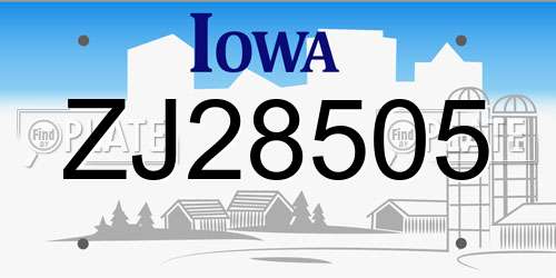 ZJ28505 Iowa License Plate