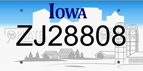ZJ28808 Iowa License Plate