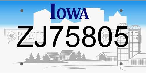 ZJ75805 Iowa License Plate