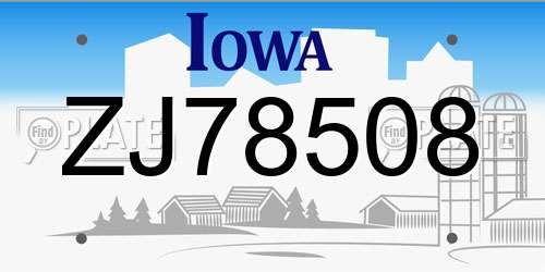 ZJ78508 Iowa License Plate