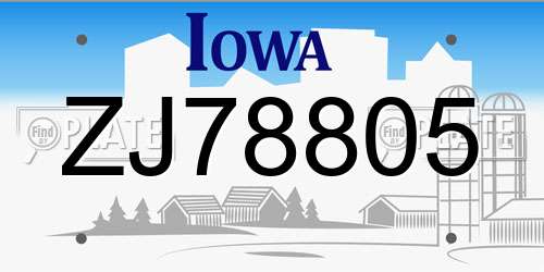 ZJ78805 Iowa License Plate