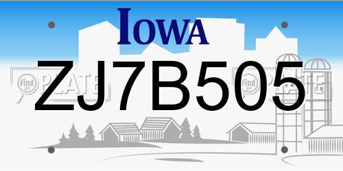 ZJ7B505 Iowa License Plate
