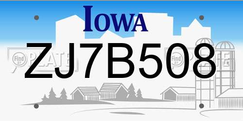 ZJ7B508 Iowa License Plate