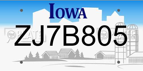 ZJ7B805 Iowa License Plate