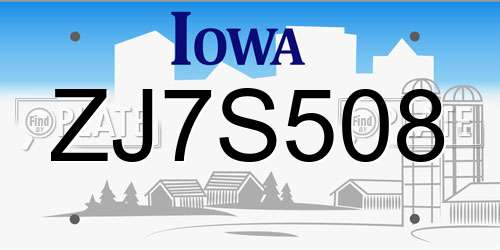 ZJ7S508 Iowa License Plate