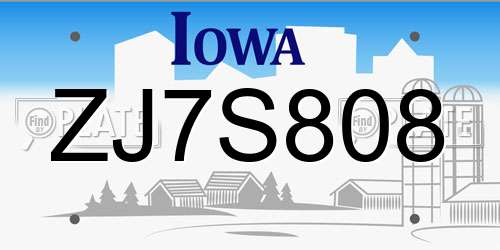 ZJ7S808 Iowa License Plate