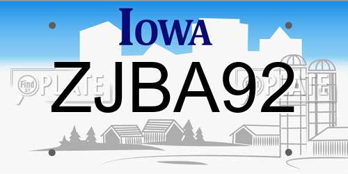 ZJBA92 Iowa License Plate