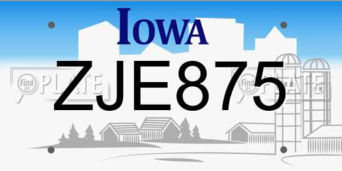 ZJE875 Iowa License Plate
