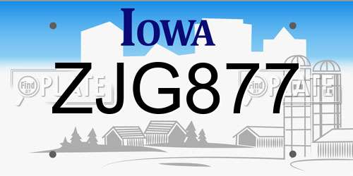 ZJG877 Iowa License Plate