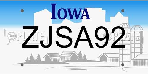 ZJSA92 Iowa License Plate
