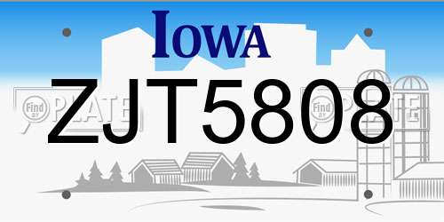 ZJT5808 Iowa License Plate