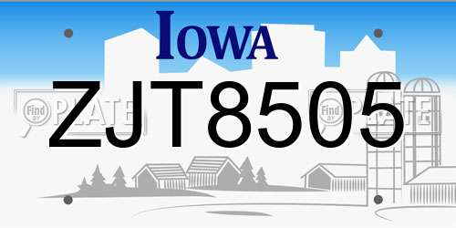 ZJT8505 Iowa License Plate