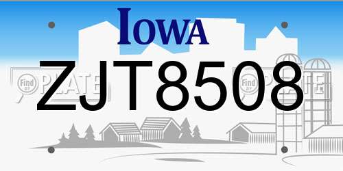ZJT8508 Iowa License Plate