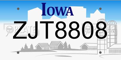 ZJT8808 Iowa License Plate