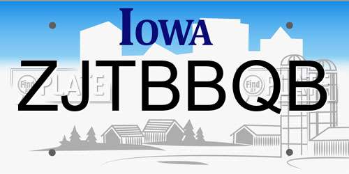ZJTBBQB Iowa License Plate