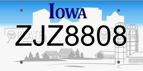 ZJZ8808 Iowa License Plate
