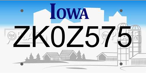 ZK0Z575 Iowa License Plate