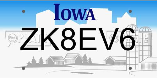 ZK8EV6 Iowa License Plate